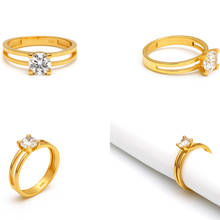 خاتم سوليتير مزدوج الخط من الذهب الحقيقي 0273 (مقاس 6) R2749