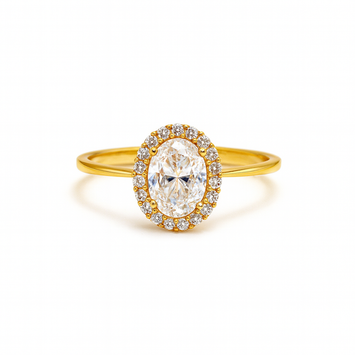 Real Gold Oval Halo Stone Ring 0466 (Size 6) R2741
