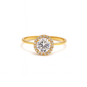 Real Gold Round Halo Stone Ring 0464 (Size 6.5) R2745