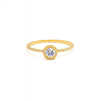 Real Gold Crystal Line Round Stone Ring 0165 (Size 5.5) R2754
