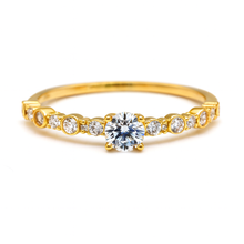 Real Gold Elegant Round Line Stones Cube Ring 0314 (Size 5.5) R2766