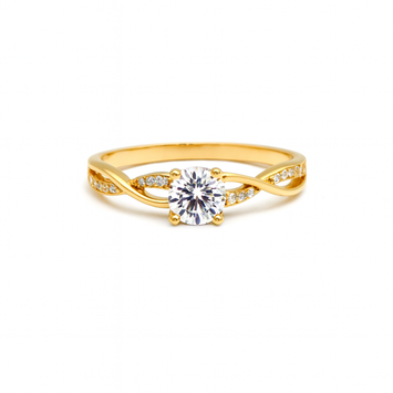 Real Gold Elegant Crossover Stone Ring 0237 (Size 5.5) R2778