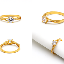 Real Gold Elegant Crossover Stone Ring 0237 (Size 5.5) R2778