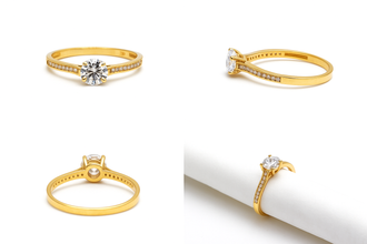 Real Gold Elegant Solitaire Line Stone Ring 0335 (Size 5.5) R2794