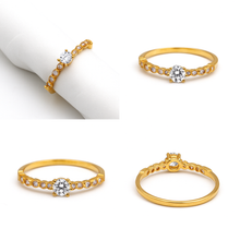 Real Gold Elegant Round Line Stones Cube Ring 0314 (Size 7.5) R2764