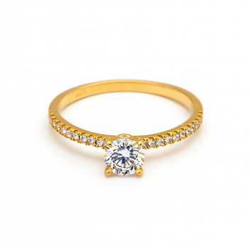 Real Gold Luxury Spark Solitaire Stone Band Ring 0361 (Size 5) R2762