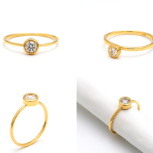 Real Gold Minimal Glow Stone Ring 0043 (Size 5.5) R2798