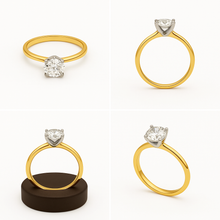 Real Gold 2 Color Plain Solitaire Stone Ring 0016 (Size 10) R2335