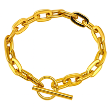 Real Gold Wide Link Bold Cable Chunky Chain With Round Dangler Lock 8 MM Thick Bracelet 2804 (20 C.M) BR1715