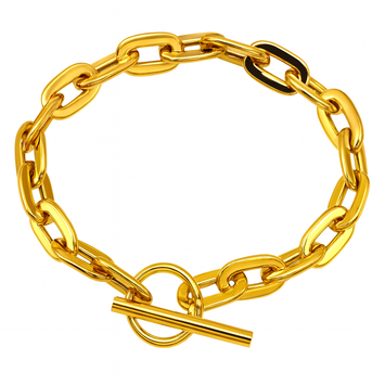 Real Gold Wide Link Bold Cable Chunky Chain With Round Dangler Lock 8 MM Thick Bracelet 2804 (19 C.M) BR1619
