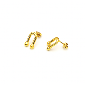 Real Gold 3D GZTF Hardware Large U Link Stud Earring Set  - Model 8981 E1942