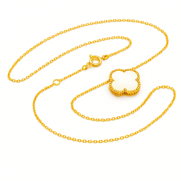 Real Gold Large Pearl White Clover Necklace GZJVN 1808 N1471