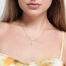 Real Gold Three-Tone Textured Plain Cross Pendant 1926/12 With Flat Carpet Chain 1153 Necklace CWP 1924