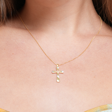 Real Gold Three-Tone Textured Plain Cross Pendant 1926/12 With Flat Carpet Chain 1153 Necklace CWP 1924