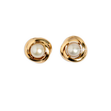 Real Gold Pearl Round Stud Earring Set 0386 E1758