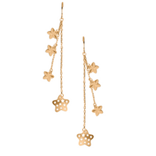 Real Gold Paper Star Flower Dual Hanging Drop Earring Set 7178 E1840