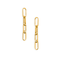 Real Gold Thick Paper Clip Link Hanging Curved Stud Earring Set 1707 E1834