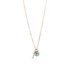 Real Gold Necklace with Evil Eye and Key Dangler Charms - Model 9750 N1425