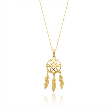 Real Gold Dream Catcher Feather Necklace 0539 CWP 2040