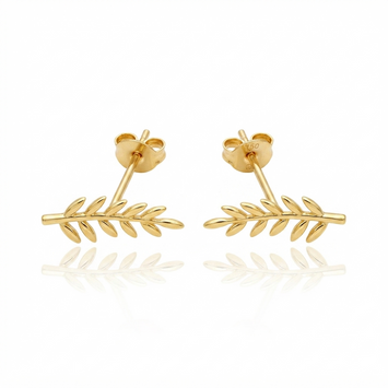 Real Gold Olive Leaf Branch Stud Earrings Set 0112 E1980
