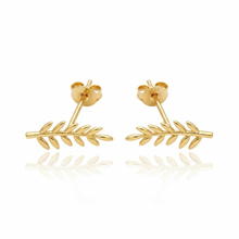 Real Gold Olive Leaf Branch Stud Earrings Set 0112 E1980