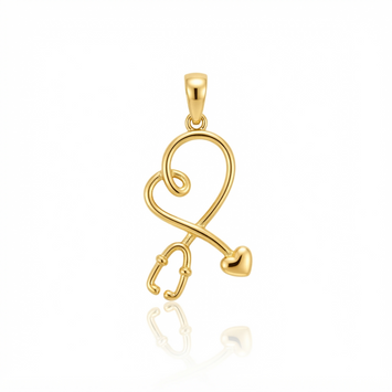 Real Gold Medical Heartbeat Stethoscope Pendant 0516 P 2042