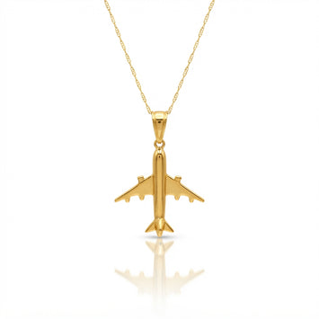 Real Gold Airplane Necklace 0681 CWP 2039