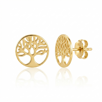 Real Gold Classic Tree of Life Stud Earrings Set 0074 E1981