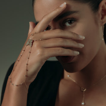 Real Gold Finger Bracelet with Hand Wrist Chain Beads With Butterfly Luxury Bracelet 9459 BR1644