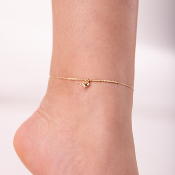 Real Gold Beads Balls 1.5 MM Chain with Hanging Heart & Key Adjustable Size Anklet 0475 (25 C.M) A1340
