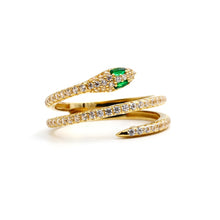 Real Gold Dual Layer Green Eye Snake Ring 9999 (Size 7.5) R2812