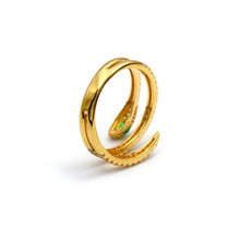 Real Gold Dual Layer Green Eye Snake Ring 9999 (Size 7.5) R2812