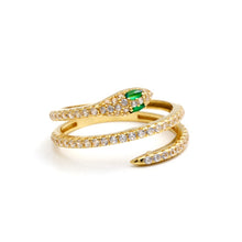 Real Gold Dual Layer Green Eye Snake Ring 9999 (Size 7.5) R2812
