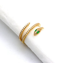 Real Gold Dual Layer Green Eye Snake Ring 9999 (Size 7.5) R2812