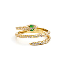 Real Gold Dual Layer Green Eye Snake Ring 9999 (Size 7.5) R2812