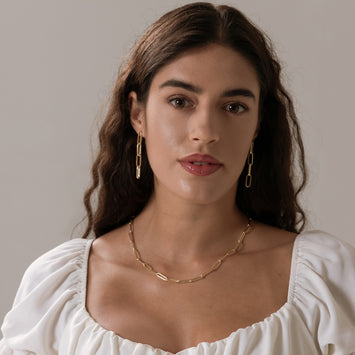 Real Gold Long Round Paper Clip Chain Necklace Link Length 1.7 C.M 9482 (50 C.M) CH1232