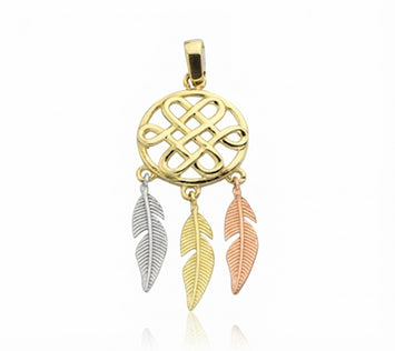 Real Gold Dream Catcher Feather Pendant 0539 P 2040