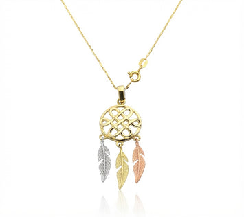 Real Gold Dream Catcher Feather Necklace 0539 CWP 2040
