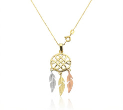 Real Gold Dream Catcher Feather Necklace 0539 CWP 2040