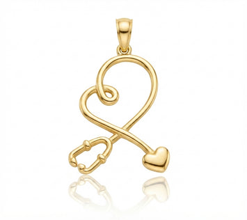 Real Gold Medical Heartbeat Stethoscope Pendant 0516 P 2042