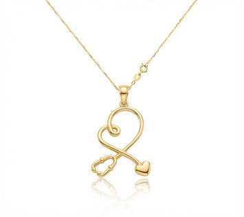 Real Gold Medical Heartbeat Stethoscope Necklace 0516 CWP 2042