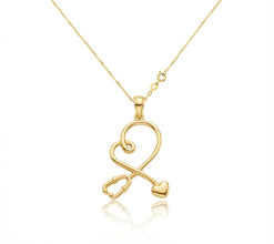 Real Gold Medical Heartbeat Stethoscope Necklace 0516 CWP 2042