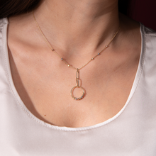 Real Gold 3 Color Round Dangler Beads Link Adjustable Size Necklace 8180 N1369