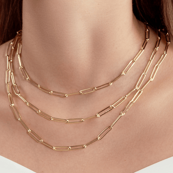 Real Gold Long Round Paper Clip Chain Necklace Link Length 1.7 C.M 9482 (50 C.M) CH1232