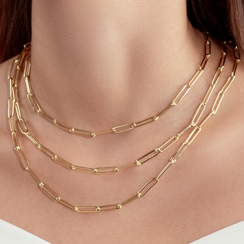 Real Gold Long Round Paper Clip Chain Necklace Link Length 1.7 C.M 9482 (40 C.M) CH1234