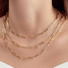 Real Gold Long Round Paper Clip Chain Necklace Link Length 1.7 C.M 9482 (45 C.M) CH1233