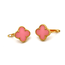 Real Gold Pink Clover Clip Earring Set - Model GZJVN E1922