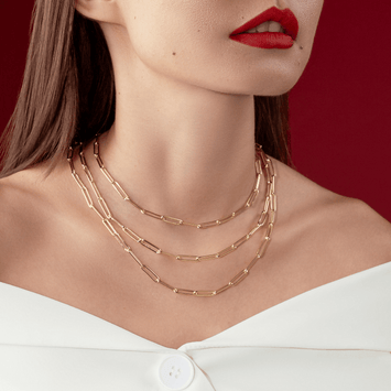 Real Gold Long Round Paper Clip Chain Necklace Link Length 1.7 C.M 9482 (50 C.M) CH1232