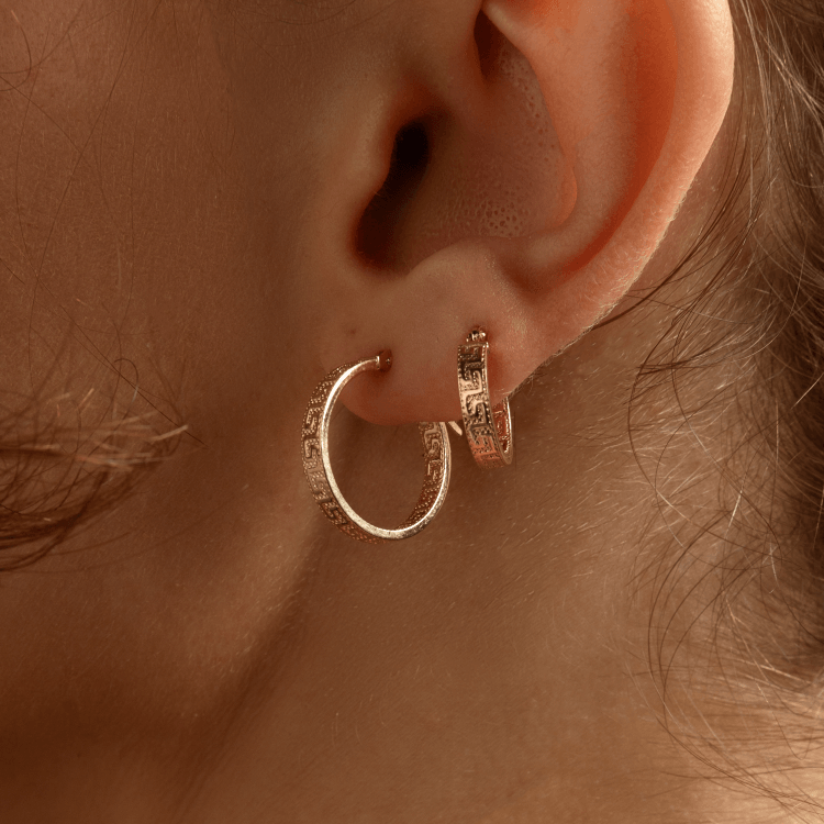 Real Gold Petite Maze Hoop Round Small Clip Earrings Style 6322