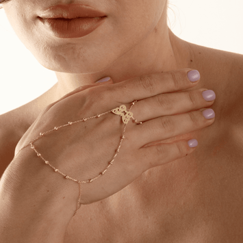 Real Gold Finger Bracelet with Hand Wrist Chain Beads With Butterfly Luxury Bracelet 9459 BR1644